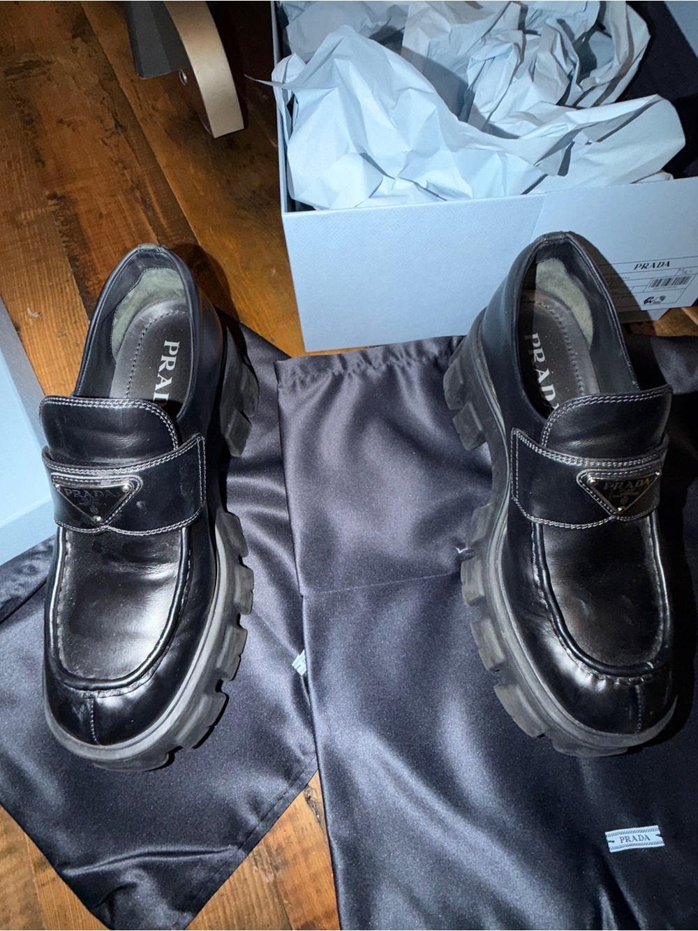 Prada Calzature Donna Spazzolato Rois 38.5 loafers in black 100% authentic